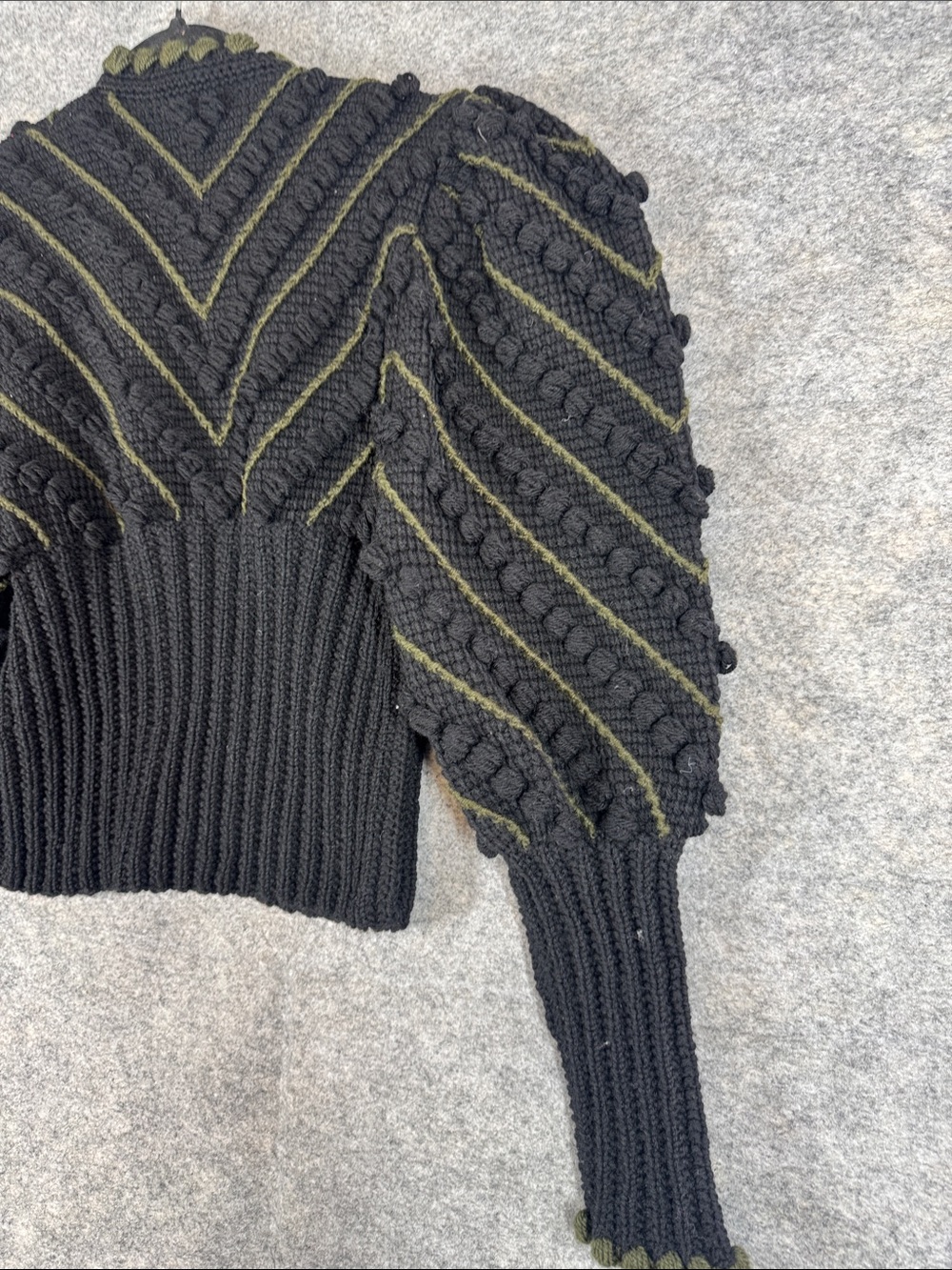 Vintage 80s Black Cropped Puff Sleeve Knit Cardigan Boho Handmade No Size - Picture 11 of 13